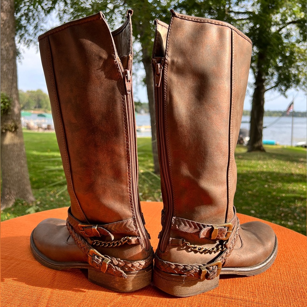 Stevies Brown Heeled Boots with Braided Detail
